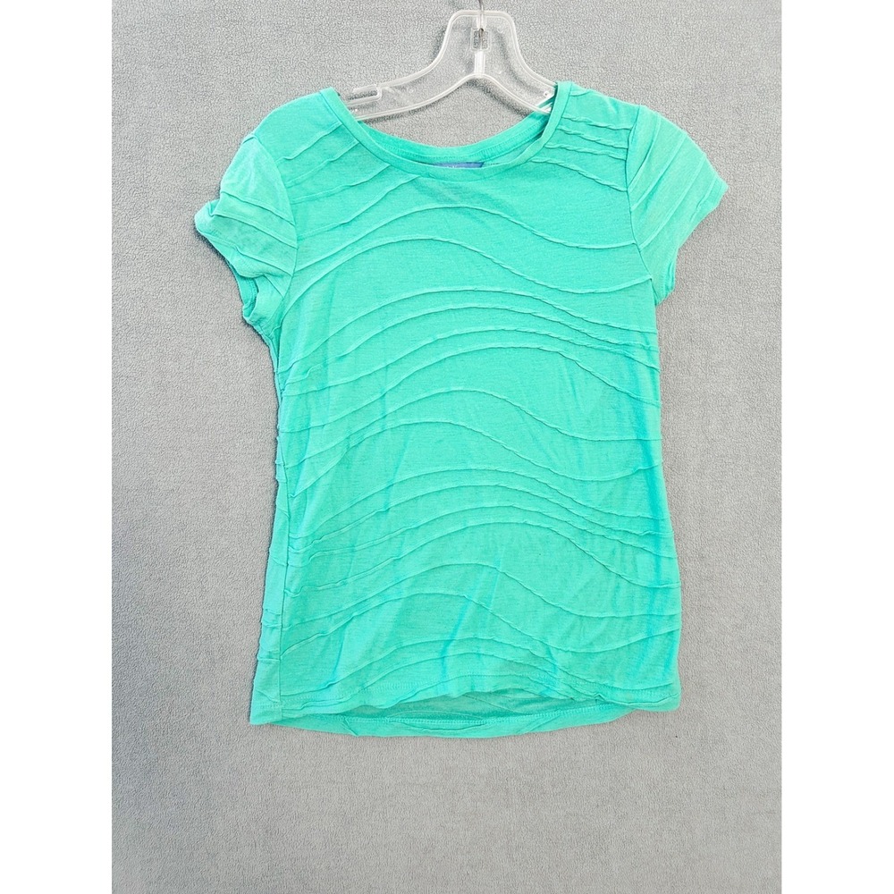 Simply Vera Vera Wang Womens XS Teal Green Textured Wavy Seam Short Sleeve Top